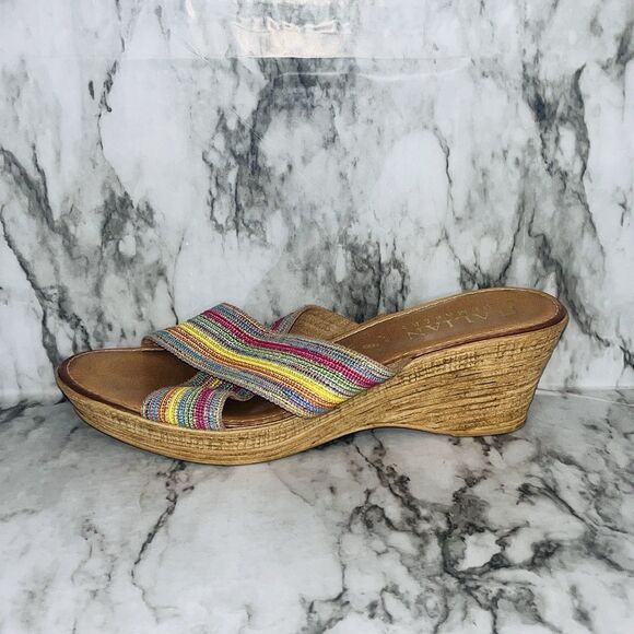 Italian Shoemakers Colorful Wedge Cork Sandals Women 8 1/2 Beach Summer Pool - Picture 5 of 8